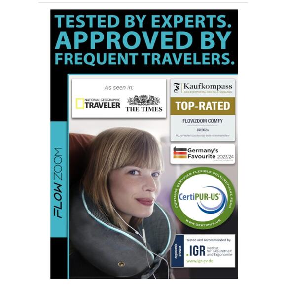 Memory Foam Travel Pillow Adjustable 360° Chin&Neck Support,Washable,Bag - Picture 5 of 8